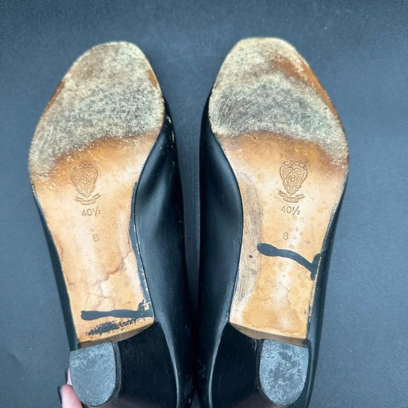 Vintage Gucci Leather Black Heels Loafers 40.5 - Picture 11 of 13